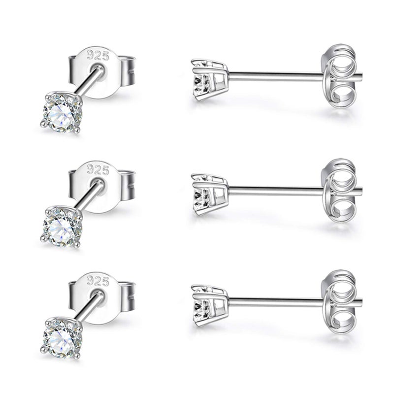 EPIRORA Sterling Silver Stud Earrings for Women Men- 3 Pairs 3mm Tiny Ball Stud Earrings Round CZ Earrings Pearl Earrings Set Cartilage Small Tragus Earrings - Image 1